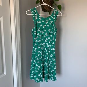 Emerald green mini dress with white flowers